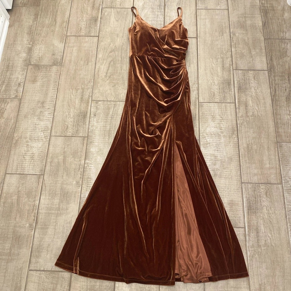 Revelry Dress 4 Rust Velvet Long Y2K Silhouette Boho Whimsigoth Fairy Bridesmaid